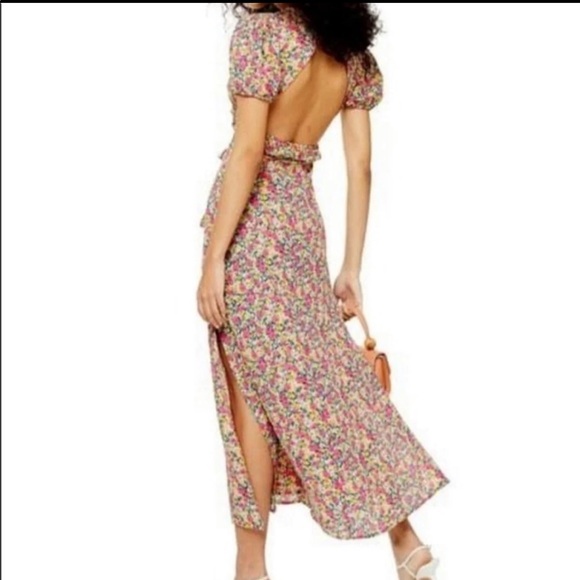 TopShop Open Back Ruffle Tier Floral Midi Dress - Picture 6 of 7
